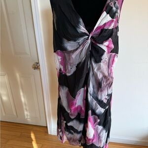 Vintage Calvin Klein Black and Pink Abstract Dress 18W